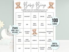 a baby shower game with teddy bears on it