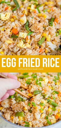 egg fried rice in a bowl with chopsticks