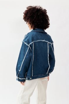 Permanent Vacation Deadline Jacket is a an oversized jacket with a volume-fit cocoon silhouette, featuring external seam detail and contrast topstitching throughout. Made from Japanese denim with a lived-in enzyme wash finish. Sophia is 5'8" and wears size x-small. Fits true to size with a relaxed fit Japanese denim, 100% cotton Made in Melbourne, Australia Parc Shop Sewing Denim, Permanent Vacation, Contrast Topstitching, Denim Inspiration, Japanese Denim, Oversized Jacket, Denim Jackets, Melbourne Australia, Shirt Jacket