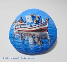 a painting of a boat in the water