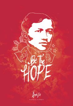 an image of a man with the words be the hope in white ink on a red background