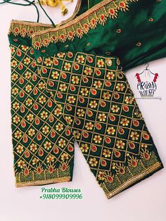 Green Blouse Aari Work Designs, Paithani Blouse Design, Traditional Saree Blouse Designs, Paithani Blouse, Prabha Blouses, Blouse Maggam Work, Silk Saree Blouse Designs Patterns