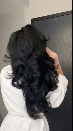 Long Hair With Layers Black, Long Layers Black Hair, Glossy Black Hair, Black Shiny Hair, Pitch Black Hair, Pretty Black Hair, Off Black Hair, Thick Black Hair, Deep Black Hair