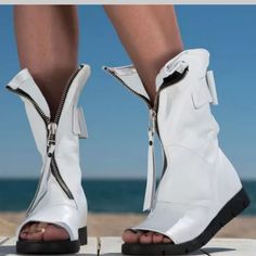 Brand New Open Toe Shoe Booties Popular Boots, Flat Booties, Bow Boots, Summer Boots, Trendy Sandals, Zipper Heels, Boots Style, Fishing Women, Zipper Boots