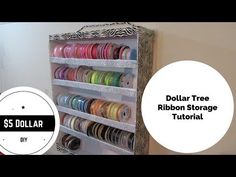 the dollar tree ribbon storage is organized with ribbons