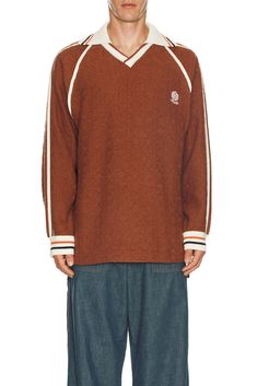 Find rice nine ten Knitting Classic Soccer Jersey on Editorialist. rice nine ten Knitting Classic Soccer Jersey in Brown 70% wool 30% nylon. Made in China. Dry clean only. Chest embroidered logo detail. Ribbed trim. Lightweight knit fabric. RTEF-MS11. KN-LSGMS. About the designer: Layered Long Sleeve, Latest T Shirt, Soccer Jerseys, White Boys, Lightweight Knit, Mens Streetwear, Football Jerseys, Soccer Jersey, Knitted Fabric