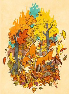 an image of a cartoon fox surrounded by autumn leaves and trees with the caption dead jackson saved to a skull of foxes