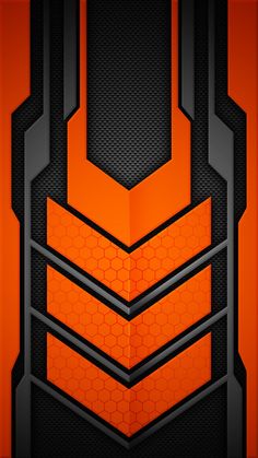 an orange and black abstract background with hexagonal shapes