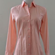 Pale Coral Colored J.Crew Haberdashery Button Down Blouse Mannequin Measurements: Bust: 35" Waist: 26" Hips: 34" Pink Spread Collar Shirt For Office, Pink Button-up Formal Shirt, Pink Button-up Shirt For Formal Occasions, Pink Fitted Office Shirt, Pink Fitted Shirt For Office, Fitted Pink Shirt For Office, Classic Fitted Pink Shirt, Elegant Pink Button-up Shirt, Elegant Pink Blouse With Spread Collar