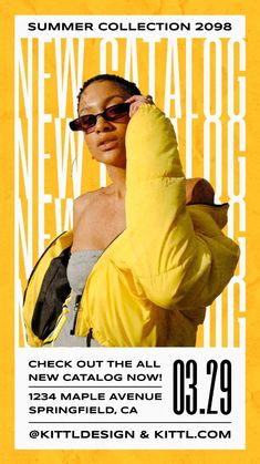 a woman in yellow jacket and sunglasses on the cover of a new catalog, summer collection 2009