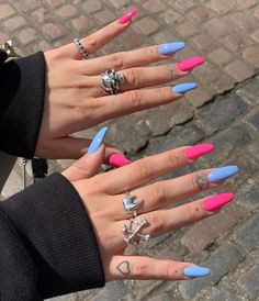 Pink Nails Acrylic, Nail Acrylic, Blue Acrylic Nails, Simple Acrylic Nails, Makijaż Smokey Eye, Acrylic Coffin, Nails Almond, Acrylic Nails Coffin Short, Summer Acrylic Nails