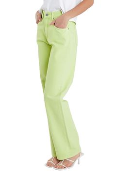 A vibrant hue and wide-leg silhouette amplify the trendsetting appeal of nonstretch-denim jeans that will elevate your compliment-worthy style. Zip fly with button closure Five-pocket style 100% cotton Machine wash, tumble dry Imported Green Wide Leg Jeans For Spring, Spring Green Wide Leg Jeans, High Rise Green Cotton Jeans, Green High Rise Cotton Jeans, Spring Cotton Mid-rise Wide Leg Pants, Mid-rise Cotton Wide Leg Pants For Spring, Spring Mid-rise Cotton Wide Leg Pants, Spring Wide Leg Cotton Flare Jeans, Wide Leg Cotton Flare Jeans For Spring