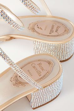 Luxury Rhinestone Open Toe Sandals, Luxury Wedding Sandals With Reinforced Heel, Luxury Sandals With Heel Loop And Round Toe, Luxury Wedge Heel Sandals With Heel Loop, Designer Rhinestone Sandals With Round Toe, Designer Round Toe Sandals With Rhinestones, Designer Sandals With Rhinestones And Round Toe, Rene Caovilla Shoes, Latest Sandal