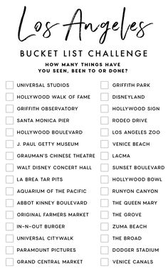 the los angeles bucket list is shown in black and white