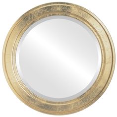 a round mirror with gold paint on it's edges and an oval frame in the middle