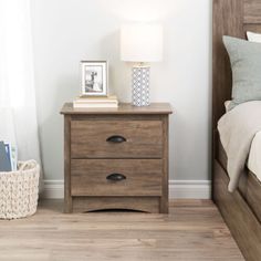 a night stand with two drawers in a bedroom