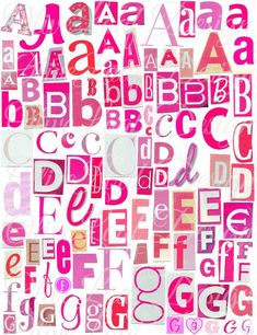 the letters are made up of different colors and sizes, including pinks, oranges, and reds