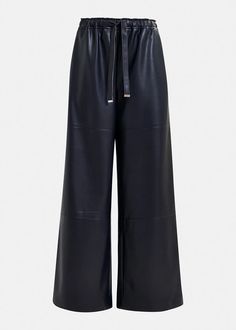 Navy blue faux leather wide-leg pants | Essentiel Antwerp United States Trendy Wide-leg Faux Leather Pants, Trendy Faux Leather Wide-leg Pants, Wide Leg Faux Leather Work Pants, Faux Leather Wide Leg Pants For Work, Leather Wide Leg Pants For Workwear, Full-length Leather Wide Leg Pants For Work, Full Length Leather Wide Leg Pants For Work, Trendy Wide-leg Leather Pants, Elegant Faux Leather Wide-leg Pants