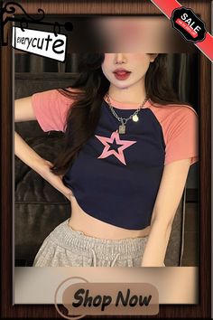 Pentagram Crop Top Kawaii Grunge Fairycore Short Sleeve T Shirt Y2k Aesthetic Women Tee Sweats Clothes Streetwear Sweat Clothes, Kawaii Grunge, Clothes Streetwear, Grunge Fairycore, 2000s Clothes, Shirt Y2k, Aesthetic Women, Short Sleeve T Shirt, Y2k Aesthetic