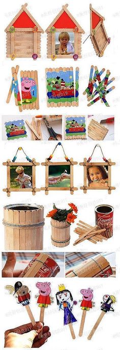 the instructions for making wooden toy houses and toys are shown in this page, with pictures on