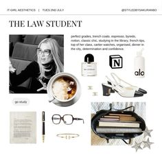 the law student's homepage is displayed with glasses, books and other items