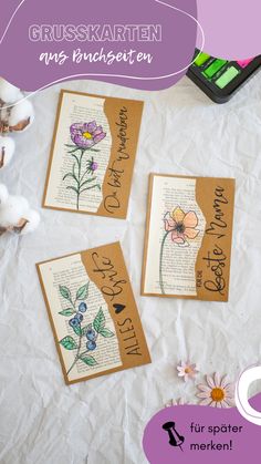 Upcyclingidee für alte Bücher: DIY Karte aus Buchseiten mit Aquarell Blumen und Lettering selber machen. Diese Postkarten kannst du ganz einfach für jeden Anlass basteln. Mit dem richtig Wasserfarben Motiv und Handlettering wird daraus ein zauberhafter Gruß im Vintage Stil zum Muttertag, Geburtstag oder für Weihnachten. Über diese selbstgemachten Grußkarten freut sich bestimmt jeder. Viel Spaß beim Basteln! Teen Projects, Handmade Greeting Card Designs, Cactus Diy, Birthday Cards Diy, Mothers Day Crafts, Greeting Card Design, 5 Minute Crafts, Birthday Greetings, Greeting Cards Handmade