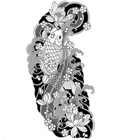 a koi fish and flowers tattoo design