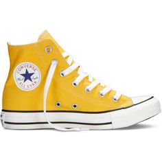 Converse Chuck Taylor All Star Fresh Colors – yellow Sneakers ($40) ❤ liked on Polyvore featuring shoes, sneakers, converse, yellow, high top shoes, yellow trainers, star shoes, yellow high top shoes and yellow high top sneakers Zapatillas All Star, Yellow Trainers, Yellow Converse, Converse Outfits, Sneaker Outfits, High Top Converse, Yellow Sneakers, Sneakers Running