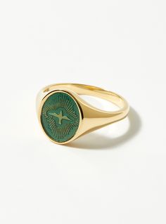 Accessories > Men > Jewellery Miansai - Dove signet ring Miansai   Miansai at Le 31 A vintage-style piece adorned withemerald enamel depicting a dove in flight 14-karat gold-plated sterling silver Presented in a designer pouch Made in the U.S. Width: 14 mm Family Jewelry Ideas, Dove In Flight, Signet Rings Women, Fashion Rings Silver, Mens Rings Fashion, Signet Ring Men, Mens Gold Rings, Gold Chains For Men, Family Jewellery