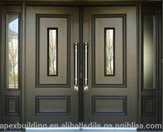 double doors with sidelights and glass panels on the front of a house in black