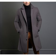 Season:Fall  Winter; Fabric:Polyester; Sleeve Length:Long Sleeve; Gender:Men's; Style:Streetwear,Fashion,Casual; Occasion:Outdoor,Going out,Daily Wear; Placket:Double Breasted; Pattern:Plain; Neckline:Lapel; Outerwear Type:Long Trench Coat,Winter Coat,Overcoat; Listing Date:09/14/2023; Bust:; Length:; Shoulder Width:; Sleeve: Gray Long Outerwear With Pockets, Long Gray Outerwear With Pockets, Fitted Solid Color Outerwear For Cold Weather, Fitted Outerwear For Cold Weather, Solid Single-breasted Outerwear For Cold Weather, Solid Color Lapel Collar Outerwear For Winter, Single Breasted Long Winter Outerwear, Winter Long Single Breasted Outerwear, Winter Long Single-breasted Outerwear