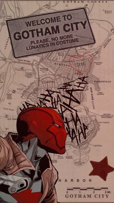 the cover to batman city, written in red and black ink on a white background