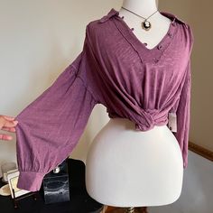 New With Tags Boho Free People Peasant Blouse Mauve Blouse Top Xs Mauve V-neck Top For Fall, Fall Peasant V-neck Top, Purple Cotton V-neck Blouse, Bohemian Purple V-neck Tops, Purple Bohemian Cotton Top, Casual Mauve V-neck Top, Bohemian Long Sleeve Purple Tops, Purple Long Sleeve Bohemian Top, Bohemian Purple Long Sleeve Top