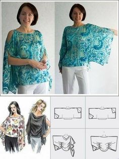 two pictures of the same woman's top with different patterns on it, and one is