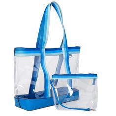 Nwt.. Ready, Set, Beach! You're Vacation Ready With Time And Tru's 2-Piece Tote Set, With Everything You Need For Fun In The Sun. Store Your Essentials In The Clear Tote With Fun Colorful Trim Or Use The Handy Pouch, That's Perfect For Holding Your Wallet And Other Must-Haves. You’ll Love This Quintessential Summer Set. Material: 100% Vinyl Care: Wipe Clean Country Of Origin: Imported Set Includes: Tote And Pouch Tote Features: Top Snap Closure: 20 1/2" W X 13 7/8" H X 5 3/4" D. Width Is Measure Casual Blue Beach Bag For Poolside, Blue Tote Bag For Poolside, Blue Summer Bags For The Pool, Blue Beach Bag For Poolside Use, Blue Beach Bag For Poolside, Blue Rectangular Beach Bag For Poolside, Blue Beach Bag For Poolside During Beach Season, Blue Summer Pool Bags, Blue Poolside Beach Bag For Beach Season