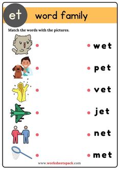 a worksheet with words and pictures to help kids learn how to read the word family