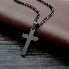 Fashion Black Stainless Steel Link Chain Jesus Cross Pendant Necklace For Men Or Women. Casual Black Chain Necklace, Black Necklace With Adjustable Chain For Streetwear, Casual Black Necklace For Streetwear, Black Casual Jewelry With Adjustable Chain, Black Jewelry With Adjustable Chain For Streetwear, Casual Black Jewelry With Adjustable Chain, Black Cross Jewelry For Streetwear, Minimalist Black Cross Jewelry, Casual Black Necklace For Gift