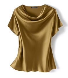 Années 60 Haut Satin Col Bénitier Rétro - Ma Penderie Vintage Women’s Blouses, 1980 Clothes, 20s Costume, Satin Tops, Long Dress Plus Size, Gold Shirt, Retro Mode, Family Party, Swimwear Dress