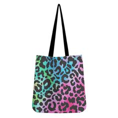 Tie-Dye Rainbow Leopard Boho Cloth Tote Bag * Premium polyester-cotton blend material tote bag * Durable and strong with two straps for over-the-shoulder carrying * This All-Over Print Tote Bag is a versatile and comfortable addition to anyone's look. Use as a book bag, grocery bag, shopping bag or daily for carrying. CARE INSTRUCTIONS: It is recommended to wash by hand for cold water, do not bleach, do not iron dry. PRODUCTION TIMES & SHIPPING ESTIMATES: Average Production Time: * 5-10 Business Days Standard Overseas Shipping * 7-14 Business Days Expedited Shipping * Available Upon Request PERSONALIZATION / DESIGN YOUR OWN All our items can be customized with your own text, images, fonts, colors, logos, graphics, patterns, etc... just send us a message :) Leopard Print Bag With Animal Design For Everyday, Leopard Print Travel Bag With Animal Design, Rectangular Leopard Print Bags For Daily Use, Leopard Print Everyday Use Bag With Animal Design, Everyday Leopard Print Shoulder Bag With Animal Design, Leopard Print Rectangular Shopping Bag, Leopard Print Travel Bag, Trendy Pink Bags With Animal Design, Leopard Print Travel Pouch Bag