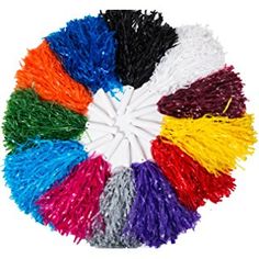 multicolored cheer pom poms arranged in a circle