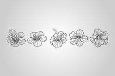 four flowers are shown in black and white on a gray background with the words,'flower