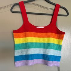 Nwot Rainbow Crotchet Tank In Perfect Condition, No Flaws. Sz L Can Fit Smaller Slight Stretch. Priced For Quick Sale, See Closet And Bundle For Discounts Rainbow Sleeveless Fitted Top, Rainbow Fitted Sleeveless Top, Fitted Rainbow Sleeveless Top, Multicolor Crochet Cotton Top, Fitted Multicolor Crochet Tank Top, Casual Purple Crochet Top, Multicolor Crochet Cotton Tank Top, Purple Crochet Tops For Spring, Fitted Multicolor Crochet Tops