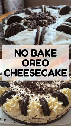 no bake oreo cheesecake on a plate with the words, no bake oreo cheesecake