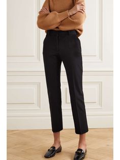 JOSEPH Coleman gabardine slim-leg pants | NET-A-PORTER Black Pants Outfit, Business Casual Outfits For Work, Slim Leg Pants, Business Outfit, Casual Work Outfits, Work Outfits Women, Work Wardrobe, Brown Sweater, Professional Outfits