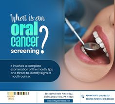 Oral cancer screenings are vital for the early detection and treatment of oral cancer. Heritage Dental performs oral cancer screenings as part of routine dental visits. Schedule your visit today. #oralcancerawareness #HeritageDental #Montgomeryville #PA Dental Implants, Vancouver Bc, Dental Health