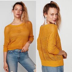 Nwot Gorgeous Open Knit Crochet Sweater In Beautiful Mustard Color. Relaxed Style Can Be Worn Off The Shoulder. Measurements Bust- 23” Length - 24.5” Yellow Soft Knit Sweater For Spring, Spring Yellow Soft Knit Sweater, Trendy Yellow Soft Knit Sweater, Yellow Knit Top For Winter, Winter Yellow Knit Top, Casual Yellow Soft Knit Sweater, Spring Yellow Soft Knit Tops, Yellow Knit Long Sleeve Top, Casual Mustard Knit Sweater