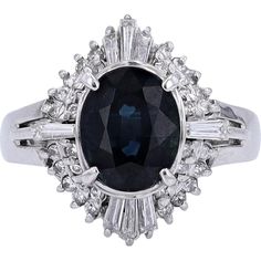 Elegant Platinum Oval Sapphire Ring - 2.01 Carat Total Gem Weight Oval Sapphire Ring, Diamond Birthstone, Charm Making, Center Stage, Blue Hues, Estate Jewelry, Luxury Jewelry, Sapphire Ring, Blue Sapphire