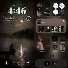 an image of a man fishing in the water at night with clock and weather icons