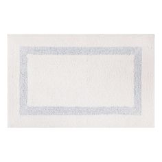 a white rug with a blue border on the bottom and an empty area for text