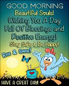 a poster with the words good morning and a cartoon chicken on it's back